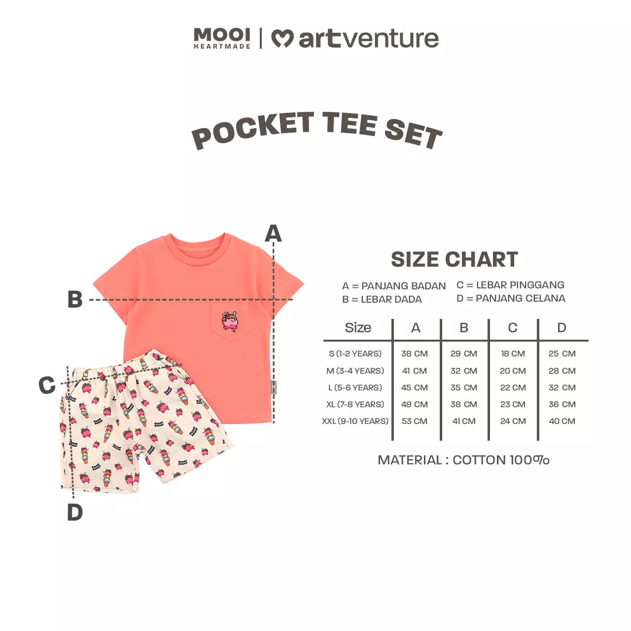 Mooi Artventure x Illustrator Pocket Tee Set Setelan Anak - ROSUPOKU - GREEN MNT