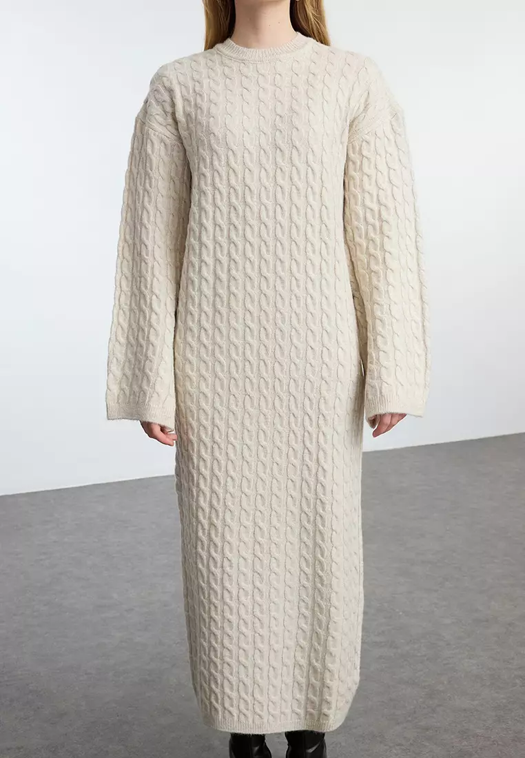 Beige Braided Knitwear Dress Tctaw25Eb00035