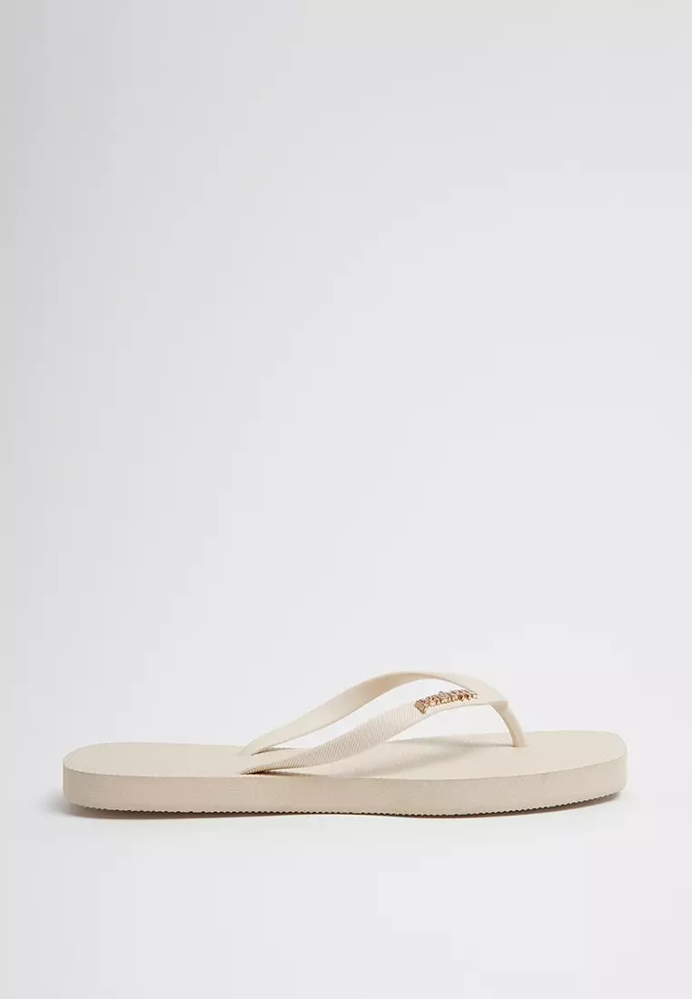 Women's Square Flip Flops With Metal Branding