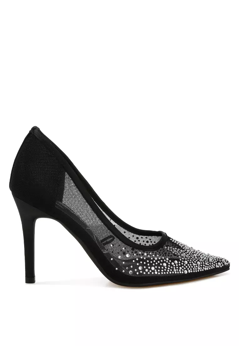 Discount on London Rag  shoes - SKU: Mesh Rhinestone Stiletto Pumps in Black