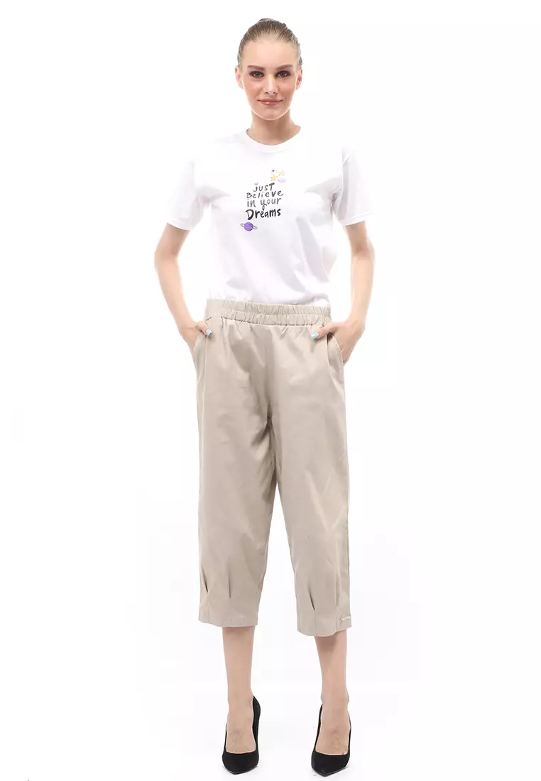 Lark Celana Panjang Bawahan Wanita Motif Solid Regular Fit - Cream