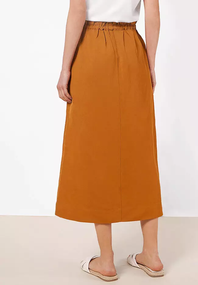 Drawstring Waist Split Hem Midi Skirt