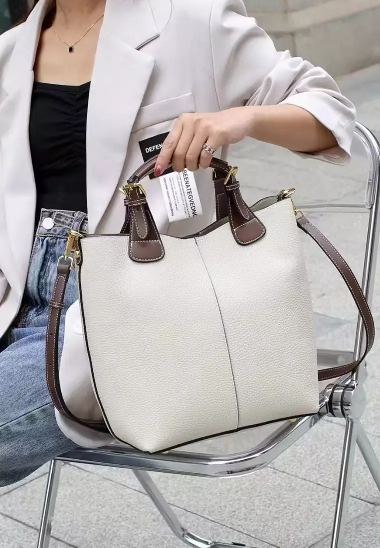 Women's Classic Cowhide Leather 2-Ways Crossbody Bags Hand Bags
