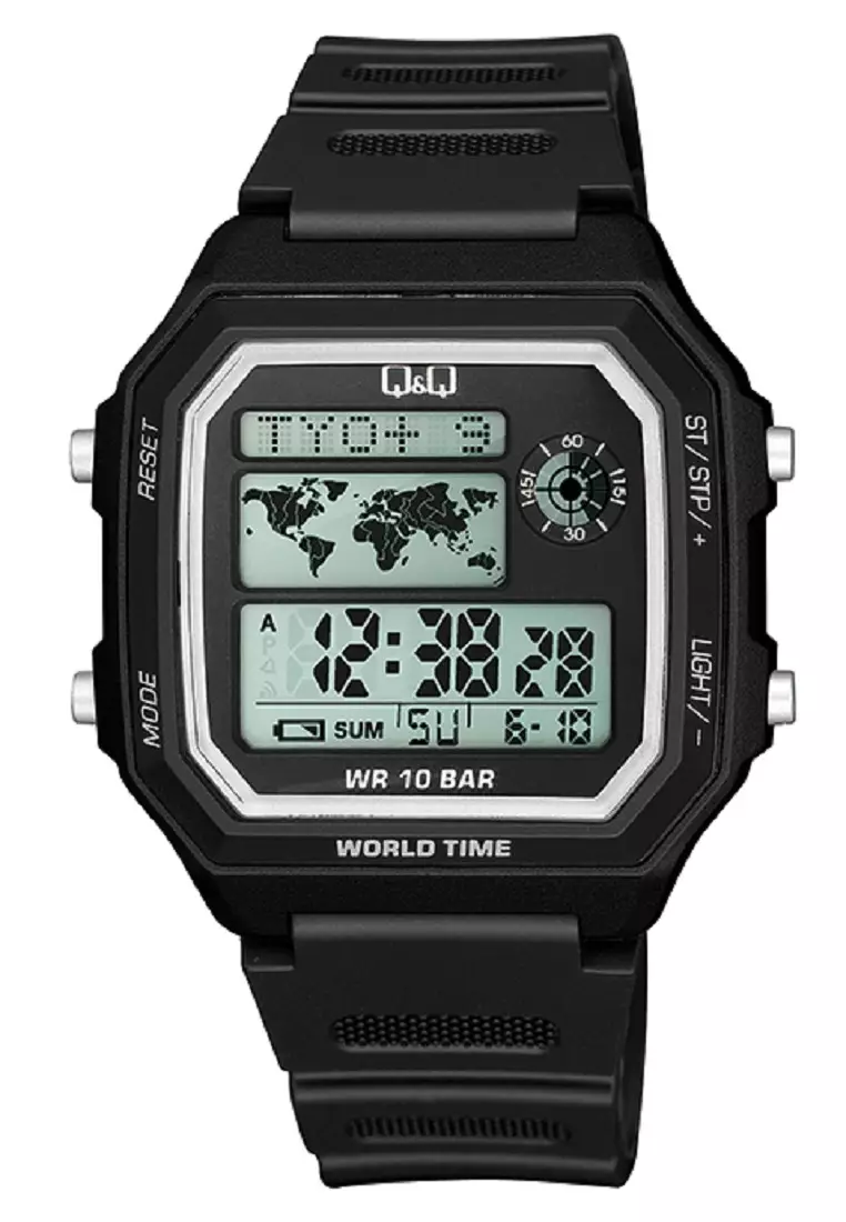 Q&Q QNQ QQ Original Watch Jam Tangan Pria Digital Tali Karet Hitam M196 M196J Water Resist M196J001Y