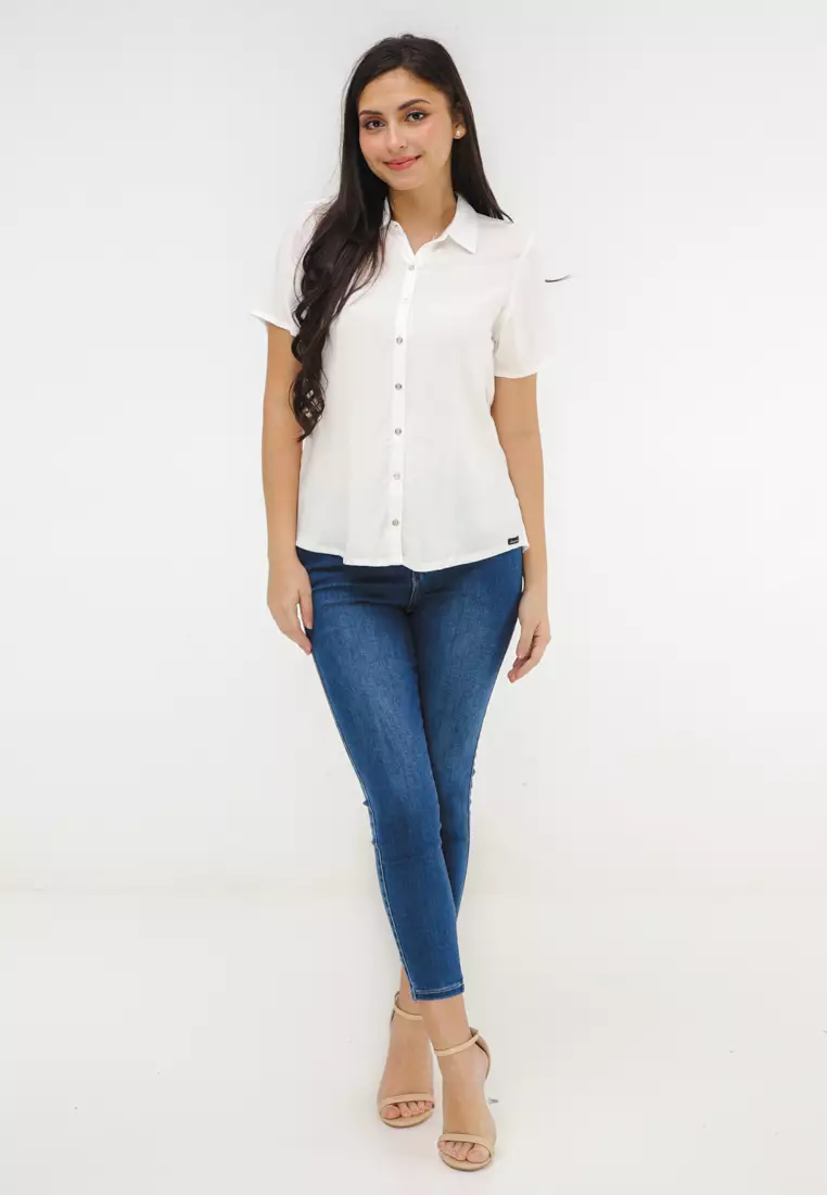 Woven Plain Rayon Short Sleeves Blouse
