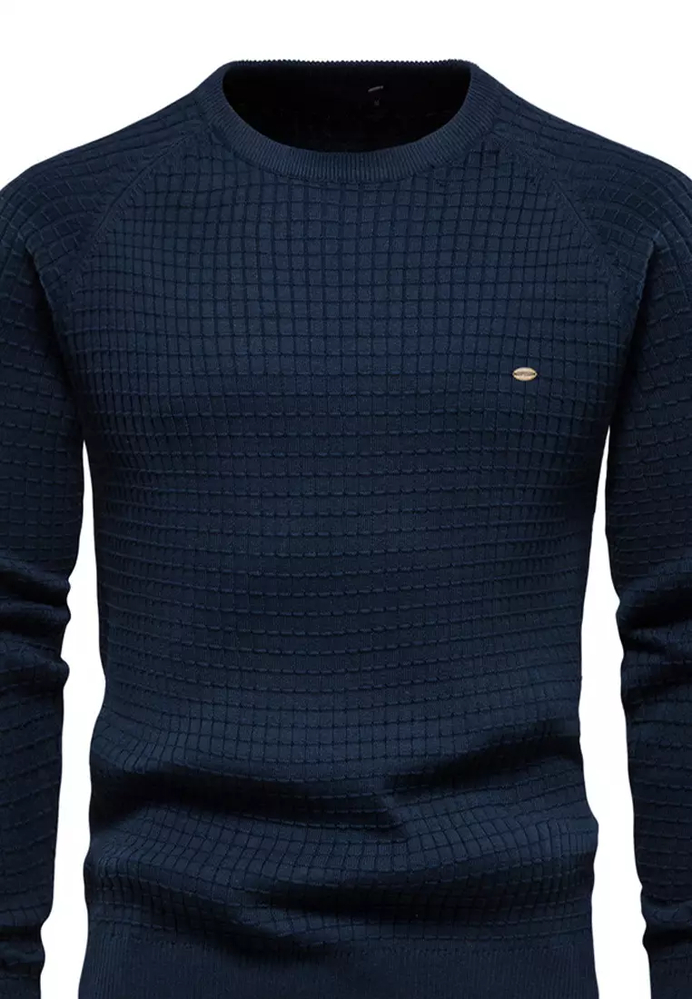 Cotton Check Knit Long Sleeve Sweater AX-SW68