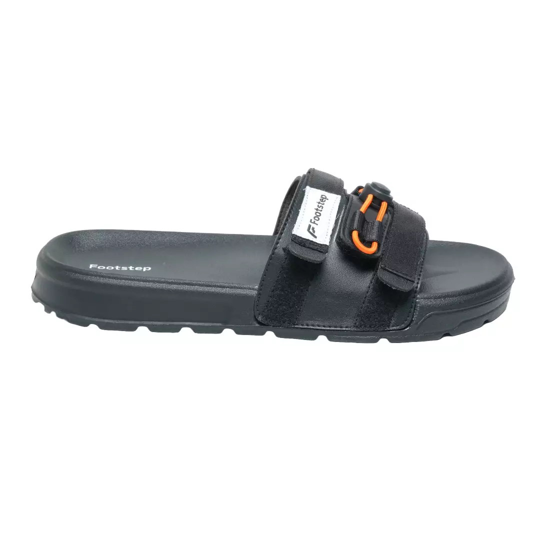 Footstep Footwear Sandal Pria Slide Foxi Black Orange Original