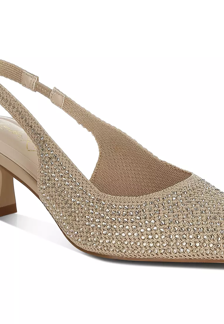 Flyknit Rhinestone Slingback Sandals in Beige