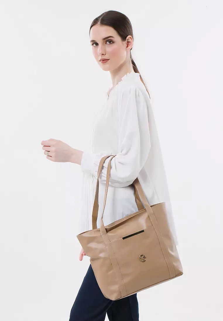 Nina ToteBag Bahan Sintetis Import Design Simple And High Quality - Mocca