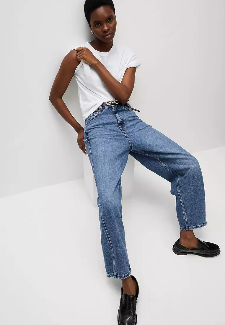 High Waisted Carrot Leg Ankle Grazer Jeans