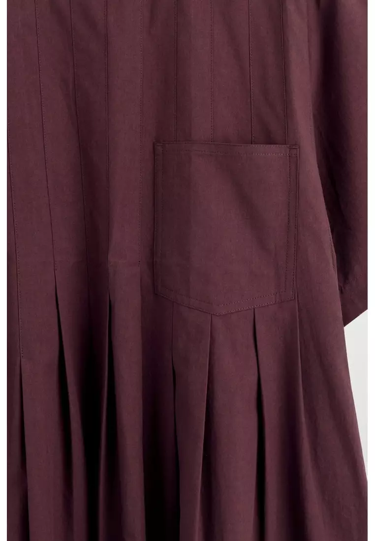 PLEATED COTTON-POPLIN MINI DRESS