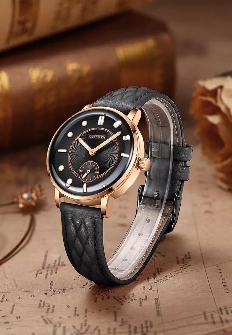 Jam Tangan Wanita Original Anggun Bercahaya Tali Kulit Mode Jam Tangan Cewek allblack