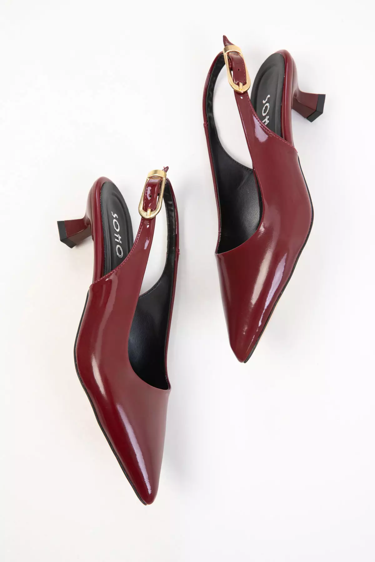 Claret Red Patent Leather Women's Classic Heeled Shoes 20618