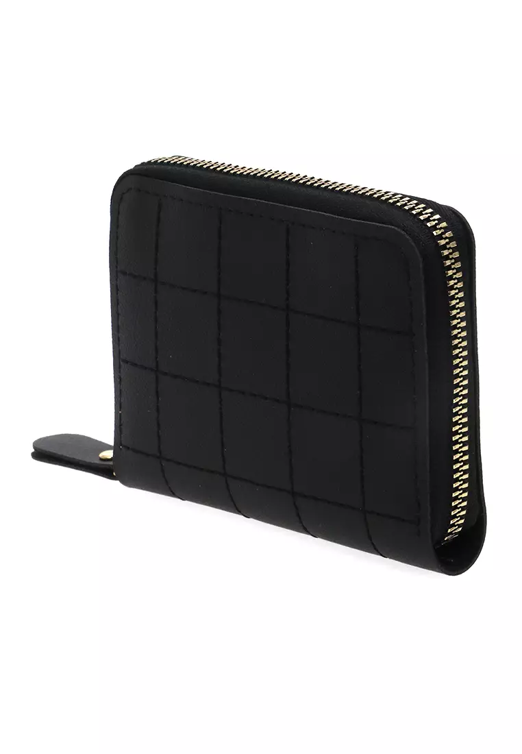 Dompet Zip Motif Kotak-Kotak Design Casual Small Wallet Premium Quality - Hitam