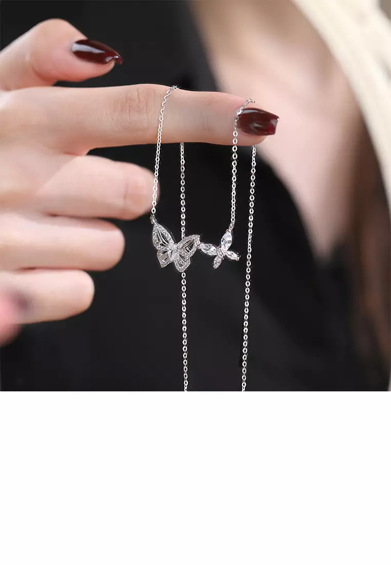 NEW popular 925 Silver Double Butterfly Necklace