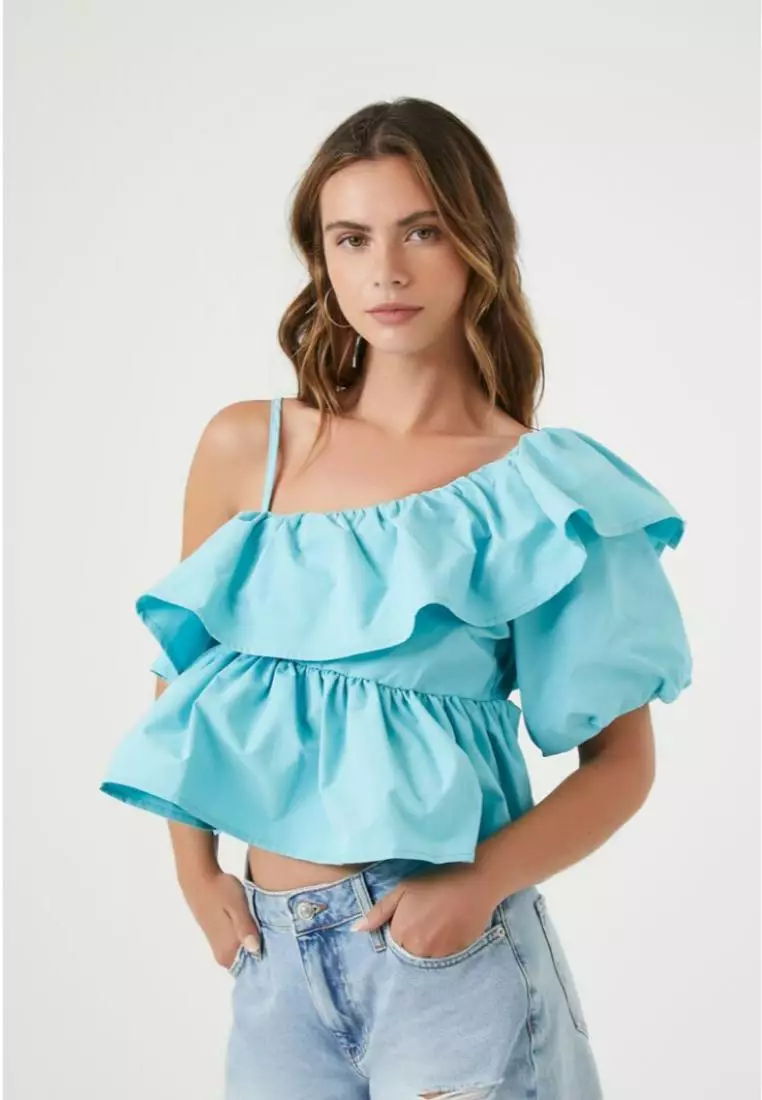 Buy FOREVER 21 One Shoulder Puff Sleeve Ruffle Top 2024 Online