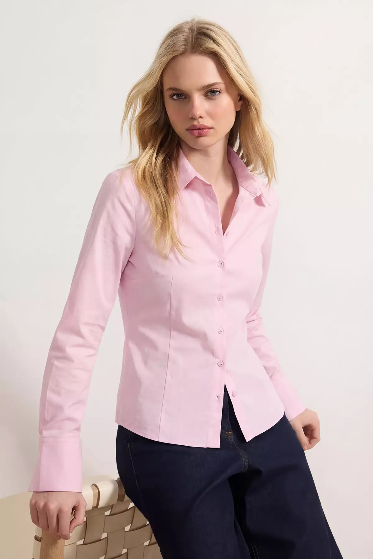 Wardrobe Essentials Pink Lightweight Waist-Fitted Cotton Woven Shirt Twoaw26Go22
