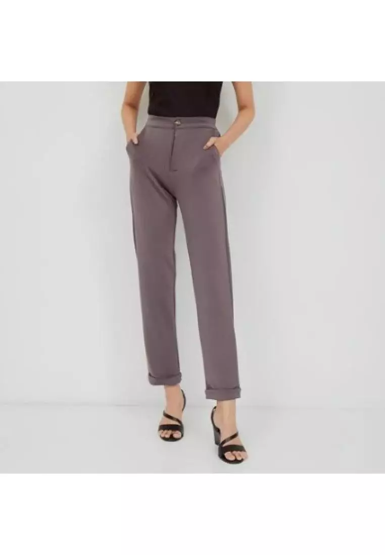 MAYONETTE Amasya Highwaist Pants - Celana Bahan Wanita Korean Style - Grey
