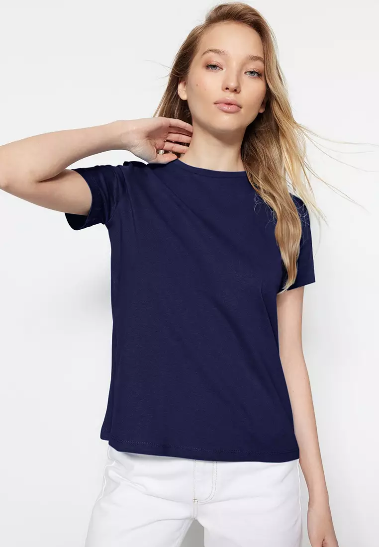 Claret Red-Navy Blue Basic Crew Neck 2-Pack Knitted T-Shirt