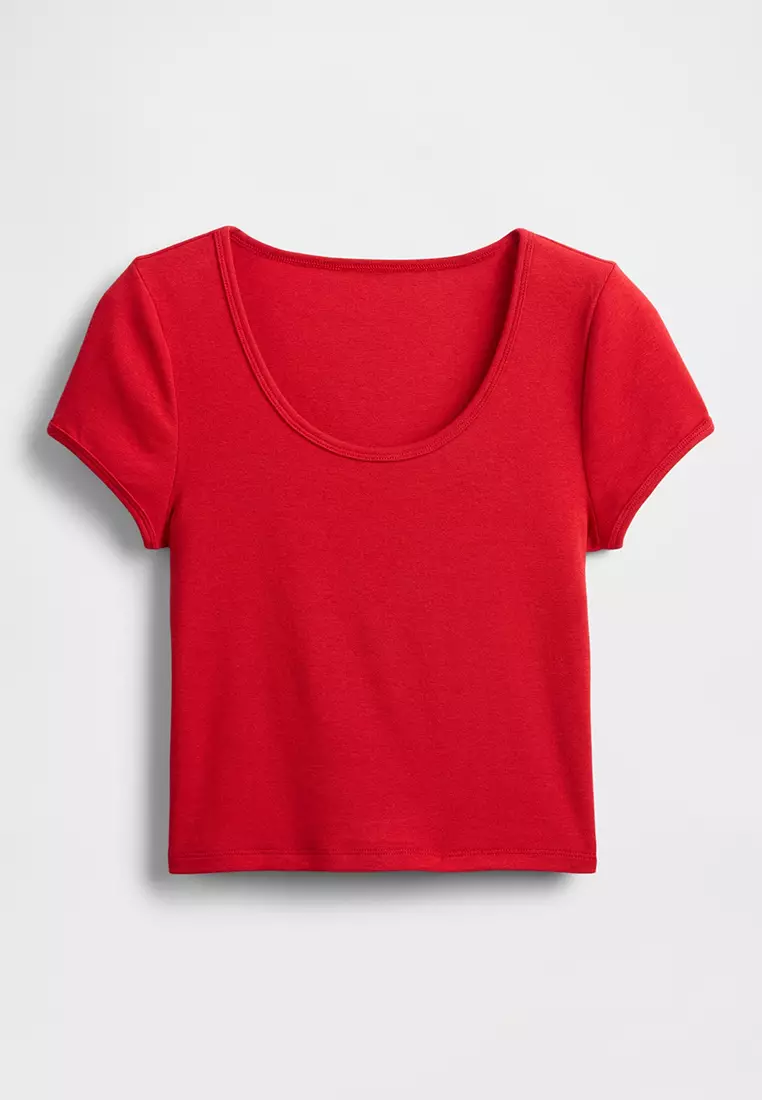 Cropped Scoop Neck T-Shirt