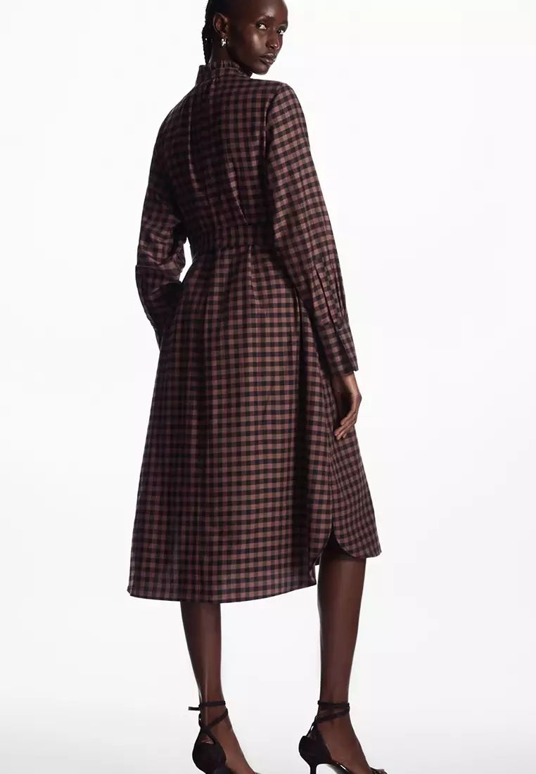 Belted Ruffled Midi Shirt Dress