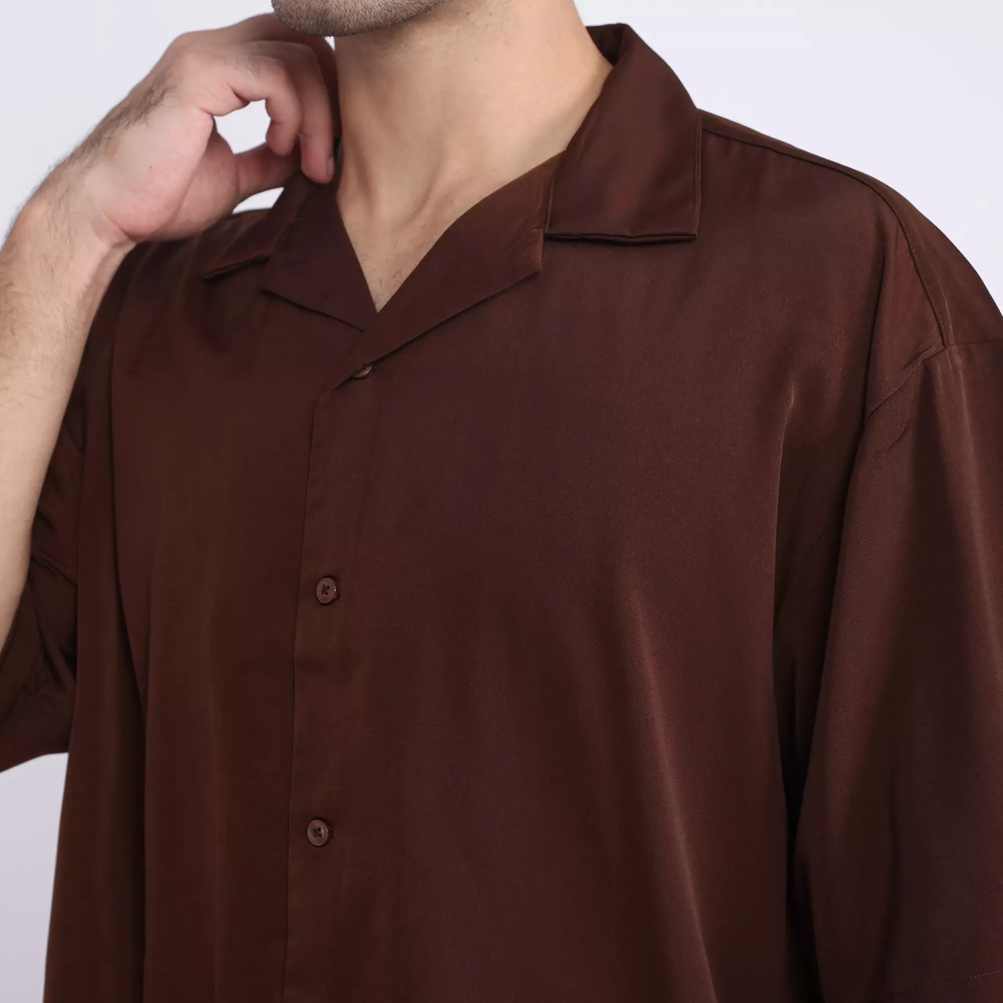 FACILITY Kemeja Bowling Oversize Shirt - Dark Brown