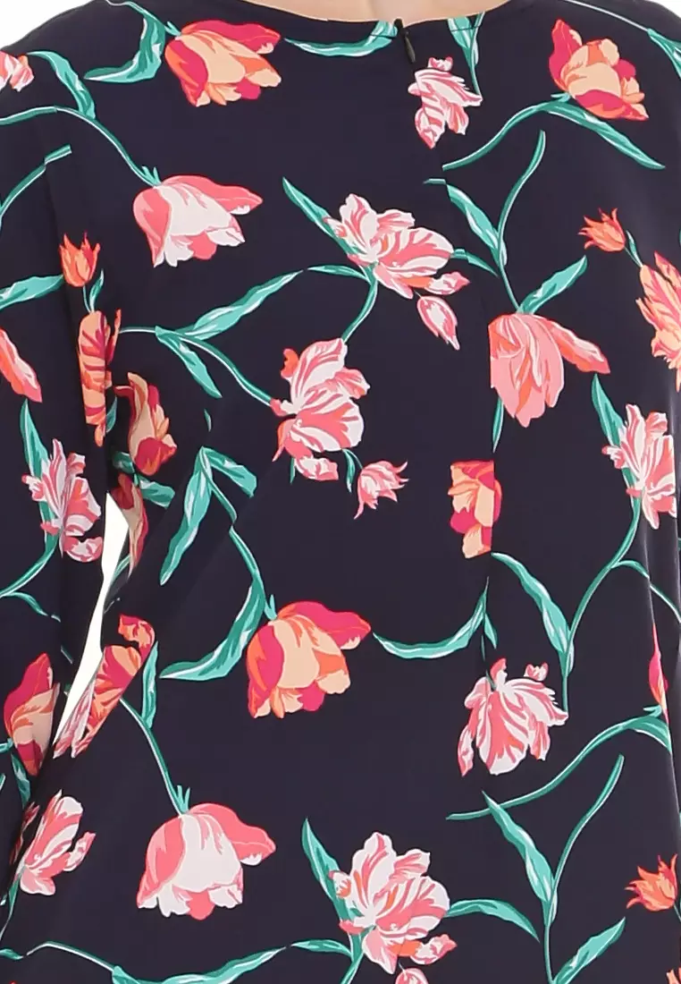 Rina Printed Kurung in Black Orange Flower