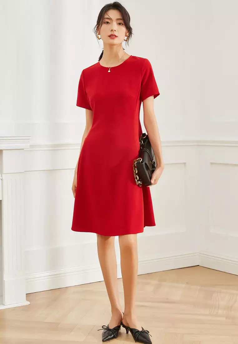 Simple and Elegant Solid Color Short Sleeve Dress CA101934RD