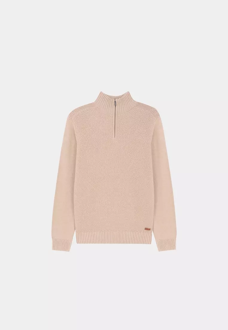 Light Khaki Quarter-Zip Sweater