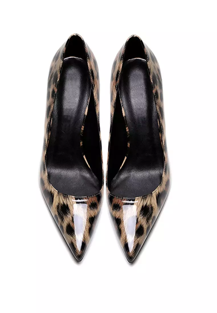 10CM Leopard Patent Pointed High Heel Shoes HZL210
