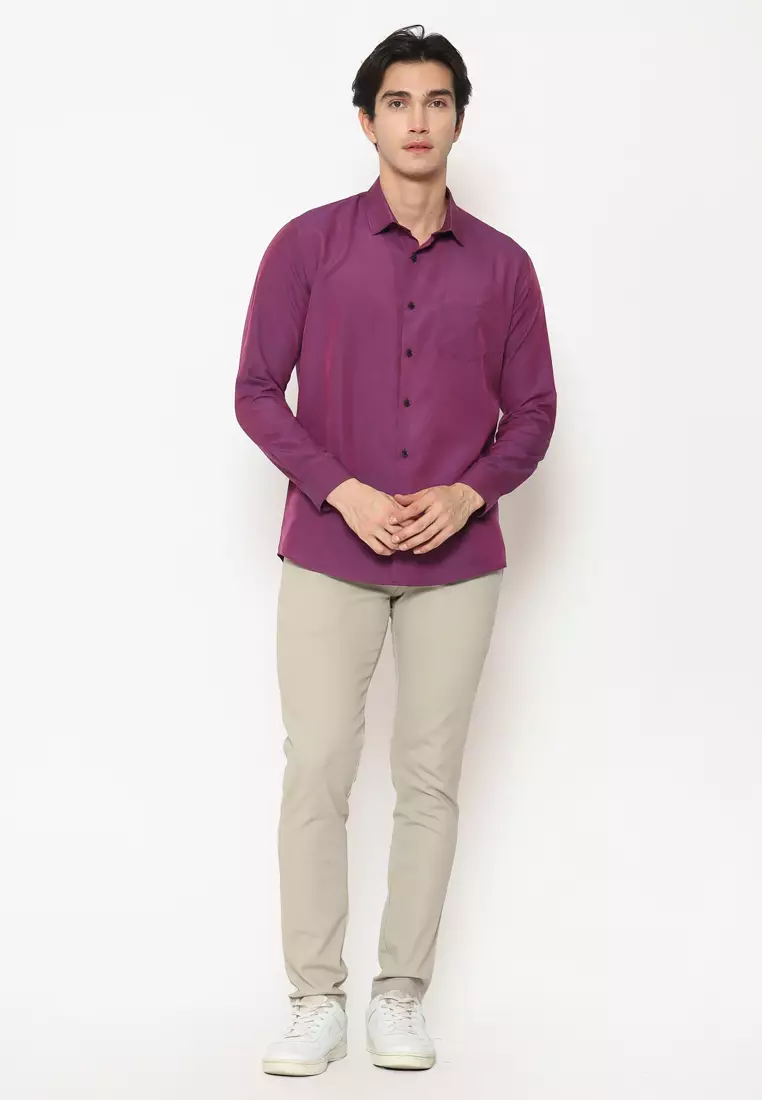 MAGINOT Kemeja Pria Basic Polos Panjang PURPLE