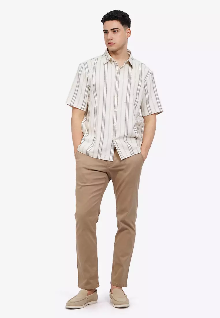 Relaxed Fit Short Sleeve Stripes Shirt