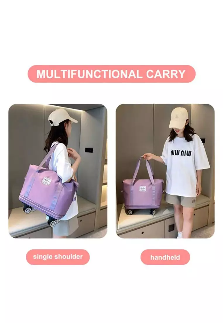 Expandable Shoulder Bag With Detachable Wheels 66x40x22cm – Gray