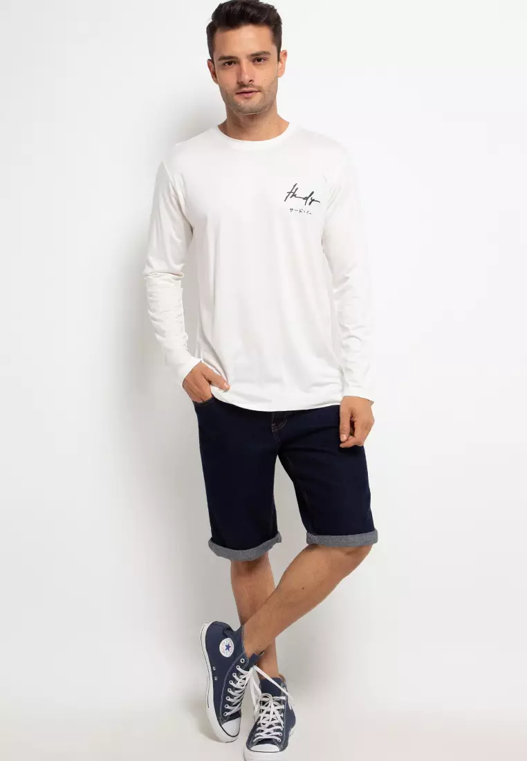 MTH78 Kaos Distro Lengan Panjang Long Sleeve Thdy Sign White