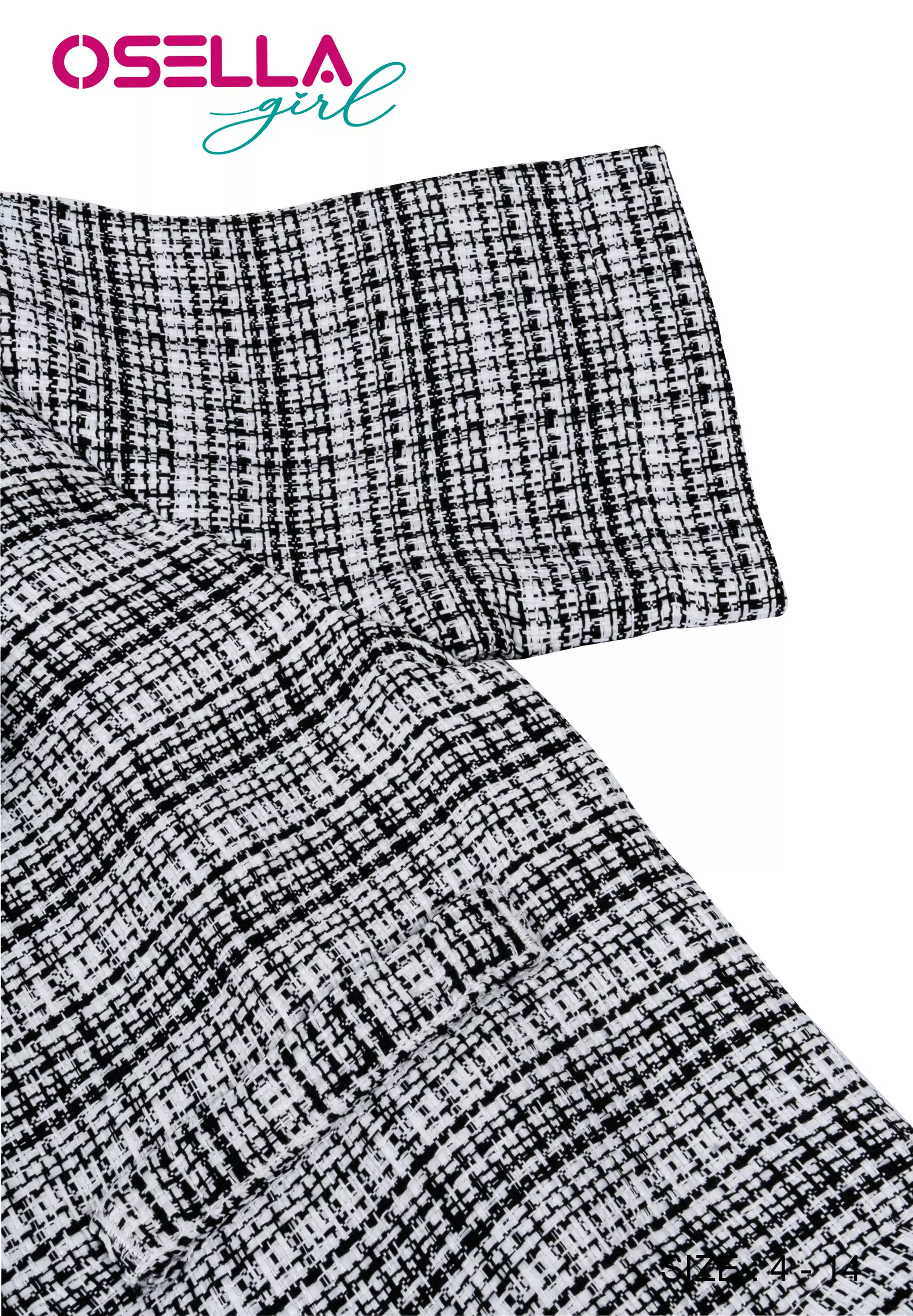 [NEW] Osella Kids Short Sleeve Tweed Look Blazer In Black And White Pattern With Additional Tanktop 2361400801 | Blazer Lengan Pendek Anak Perempuan