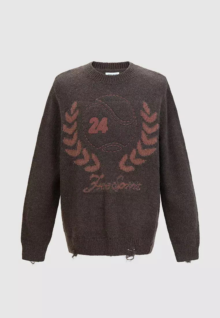 UR冬季新款男装复古学院风破洞毛须针织衫UMV940052