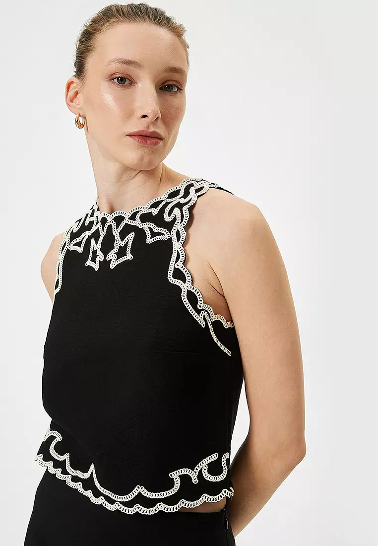 Koton Damen Crop Top Mit Cut-Out Detail - Aus Viskose-Mix, Weiß, Größe 34
