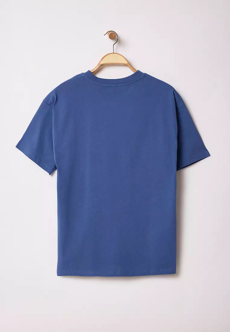 Indigo printed 100% Cotton Premium Oversize/Wide Pattern Crew Neck Knitted T-Shirt TWOSS23TS00040