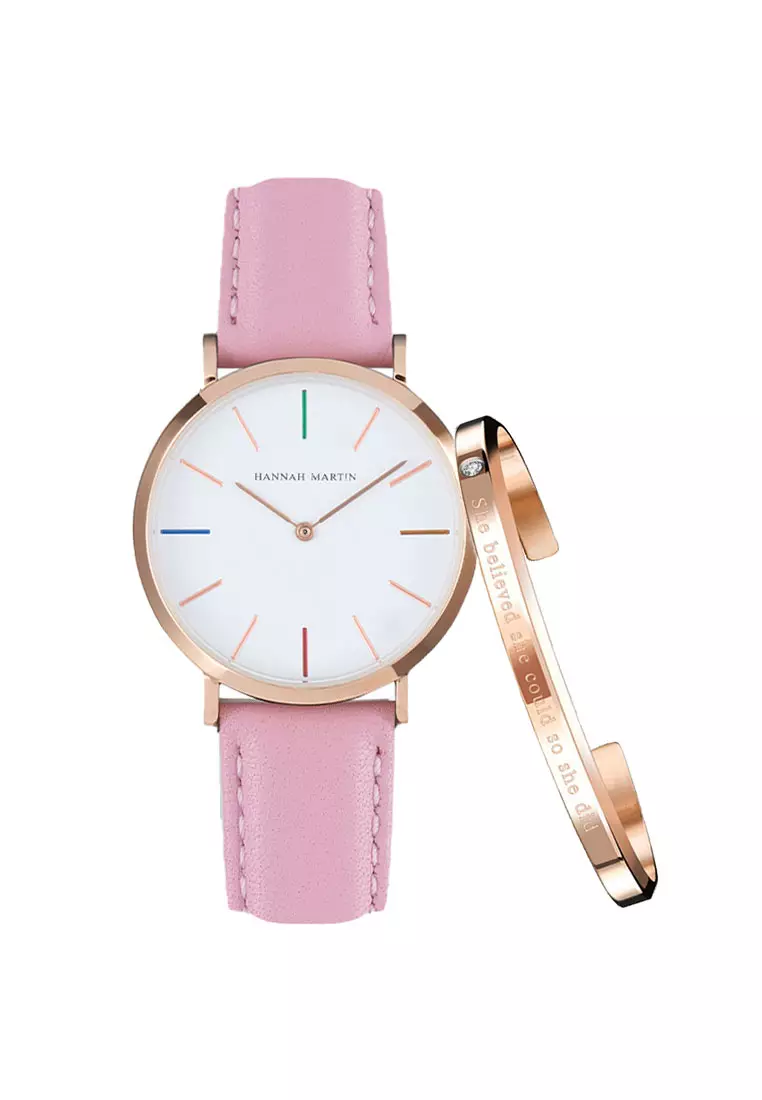 Buy HANNAH MARTIN Hue Pink 36 Women Leather Wrist Watch Bangle