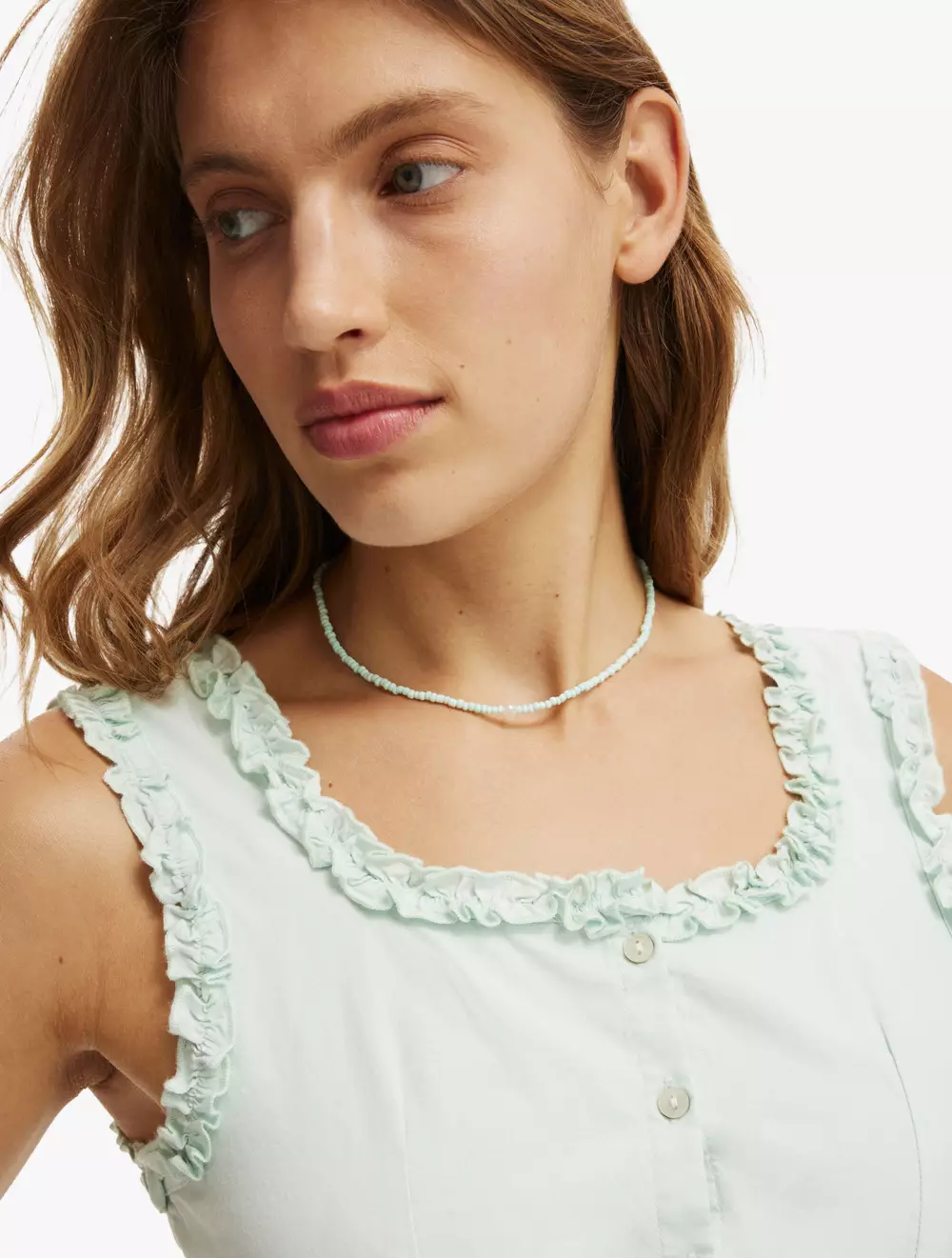 COTTON ON - ATASAN - EMILY RUFFLE TOP - POWDER GREEN
