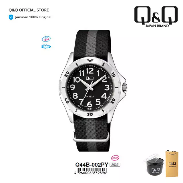 Q Q QnQ QQ Jam Tangan Arloji Pria Fashion Analog Nilon Nylon Q44 Q44B Tahan Air 5 BAR Q44B 002
