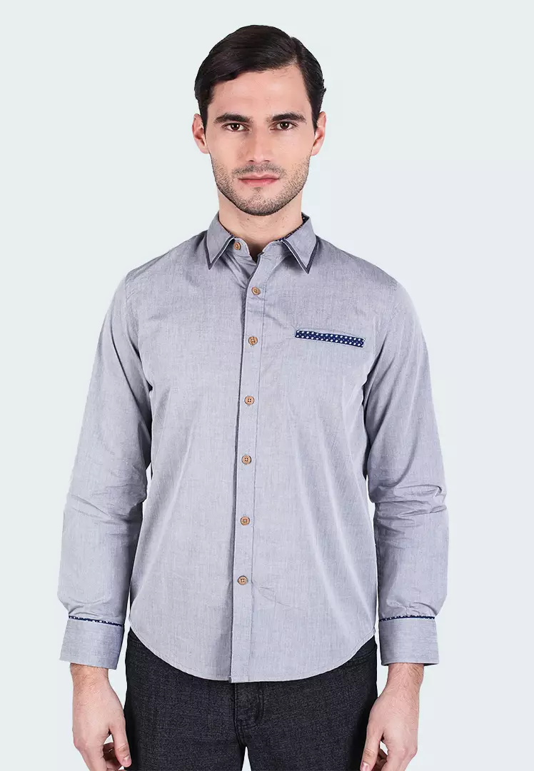 Johnwin - Kemeja Casual - Kemeja Lengan Panjang - Abu Polos - ASH.670.G871.561.C-L/S