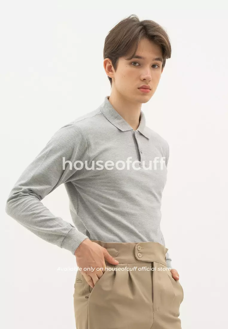 Houseofcuff polo shirt kaos kerah polo lengan panjang slim fit Abu Tua