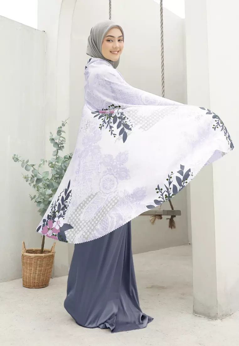 Mukena 2 in 1 Premium Reviera Lasercut Prayer Set Motif - Blueberry Milk