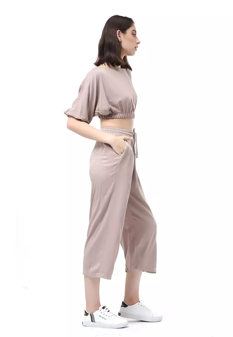 Nayra One Set Setelan Wanita Atasan Crop Lengan 3/4 Celana Kulot Material Rayon ORIGINAL - Milo