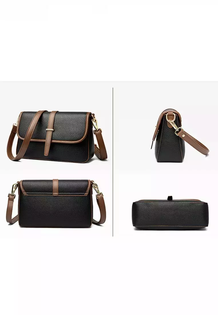 Color Matching Faux Leather Three Way Shoulder Bag