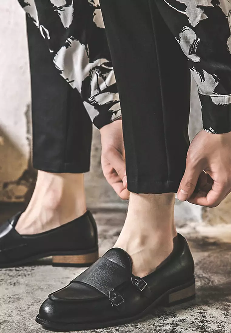 Double Buckle Synthetic Leather Loafers MC22023