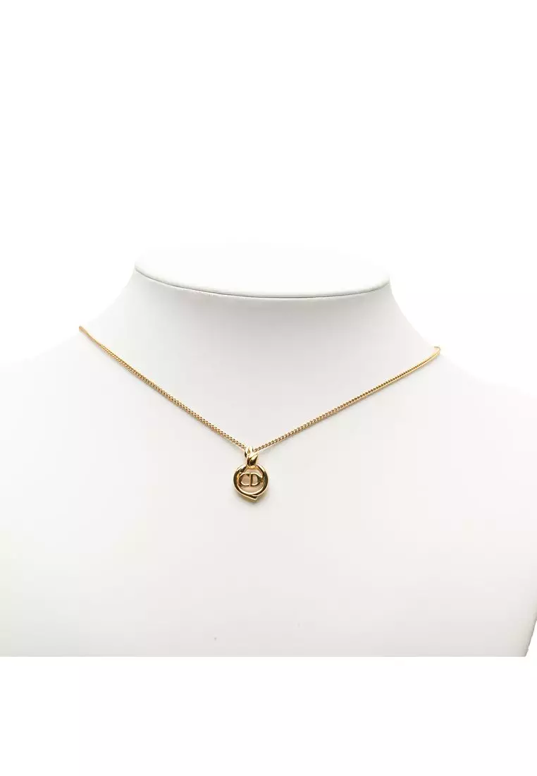 Pre-Loved Dior Gold Plated Cd Logo Pendant Necklace