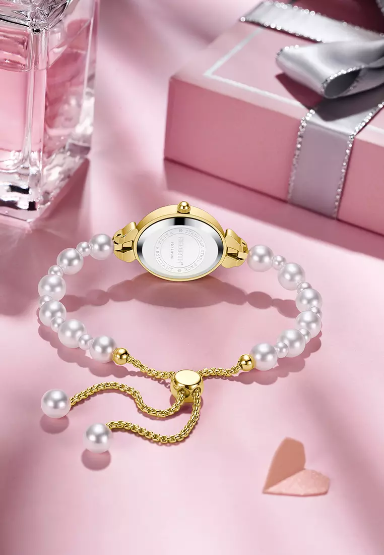 Jam Tangan Wanita Anti Air Original Analog Elegan Anak Perempuan Korean Style Kecil Mutiara Watch Women goldblack