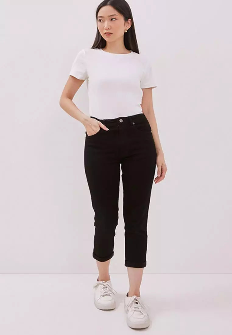 DUST Celana High Rise ⅞ Skinny Jeans Mentari All Black Comfease (D.3372-HR)